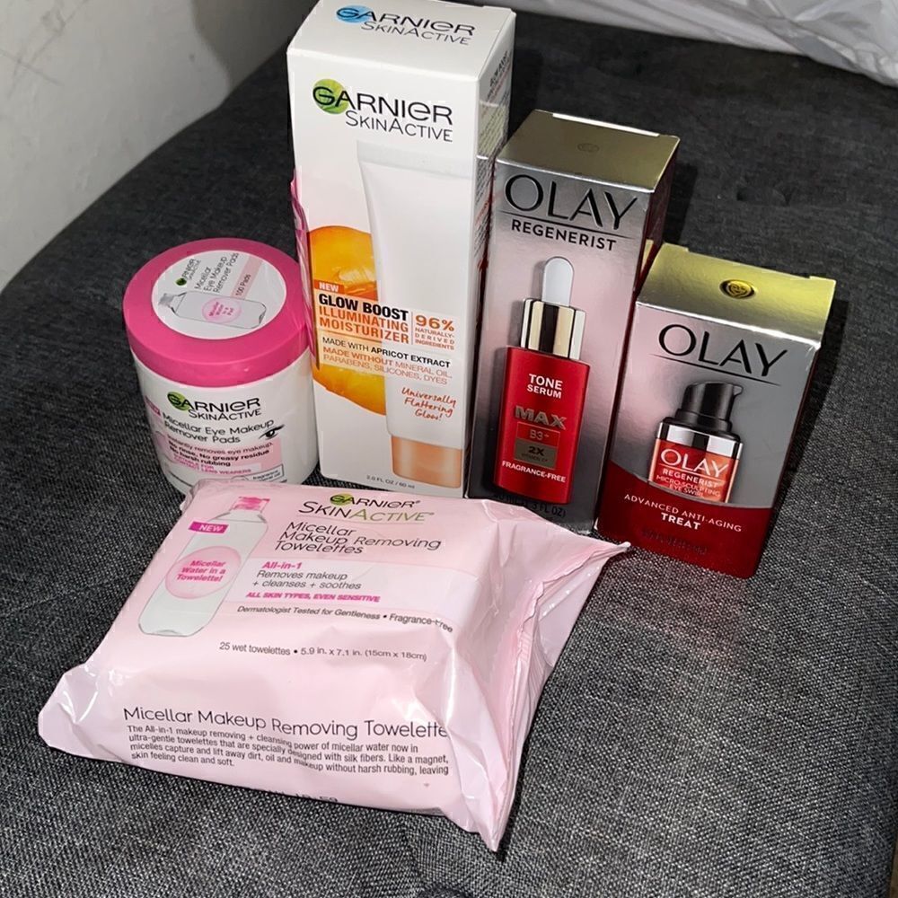 Olay and Garnier skin care 3 face creams 2 wipes